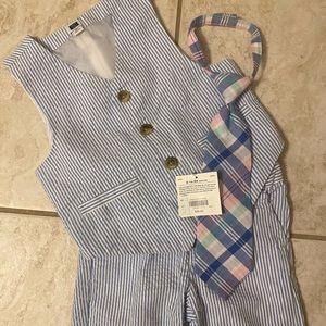 Janie and Jack EUC 24m / 2t blue seersucker set pants vest tie Easter spring
